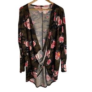 NEW Vintage Harlem Floral Camouflage Drape Cardigan Size 3X top plus boho